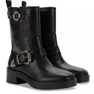 Larroudé Hardy Moto Boot Black Leather Western Buckle Boot Size 7